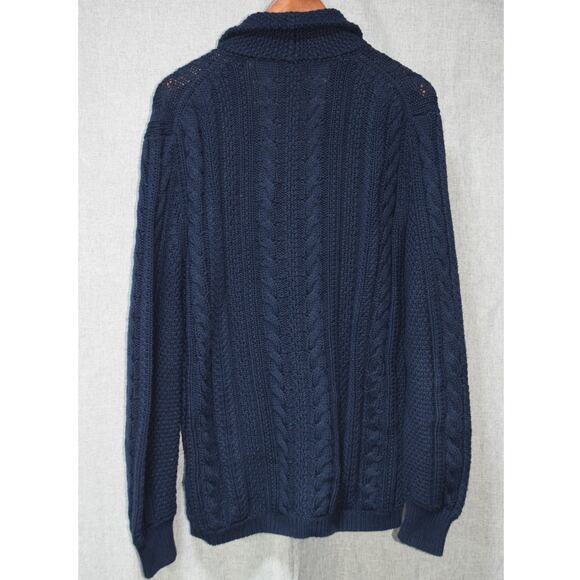 J. Crew Navy Cable Knit Button-Up Cardigan Sweater Men’s Medium - Picture 4 of 4